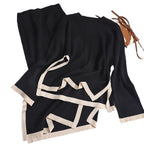 Damen modisches Strick-Loungewear-Set mit dekorativem Kontrastsaum R&B