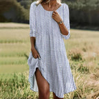 Damen Freizeitkleid mit seitlichem Schlitz und Streifenmuster R&B