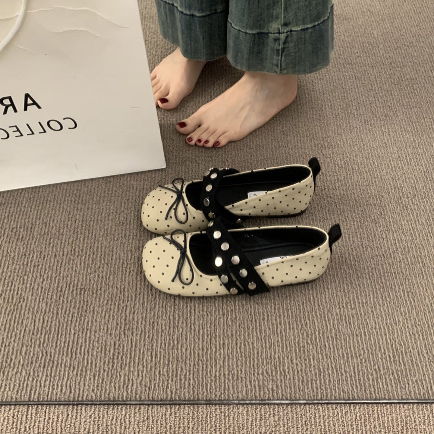 Damen Ballerinas mit modischem Punktedesign und dekorativer Schnalle R&B