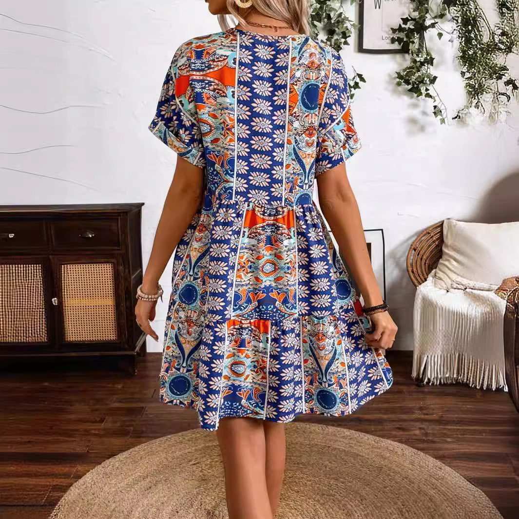 Damen luftiges Sommerkleid mit V-Ausschnitt und Volant R&B
