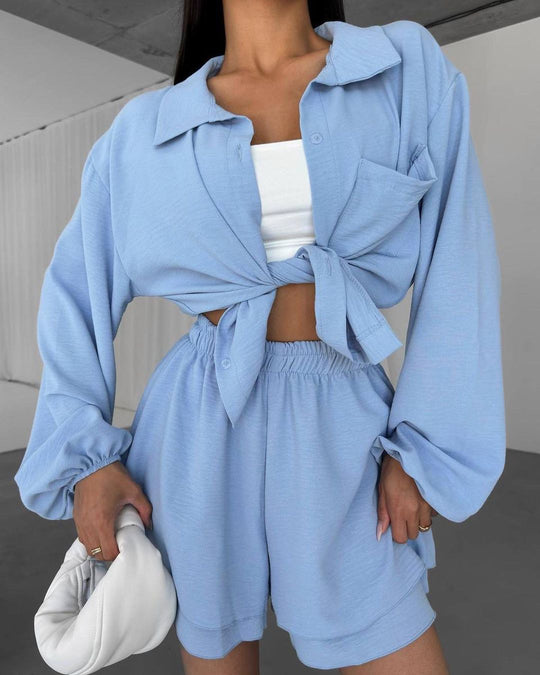 Damen Entspanntes Shorts-Set mit Oversized Hemd R&B