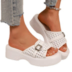 Damen Plattform-Pantoletten mit perforiertem Design und verstellbarem Riemen R&B