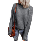 Damen lässiger Strickpullover mit hochgeschlossenem Kragen und dekorativen Nähten R&B
