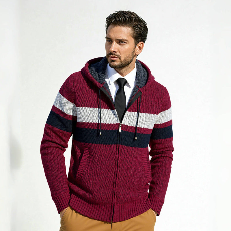 Herren Strickjacke mit modernem Kordelzug und stilvollem Muster R&B