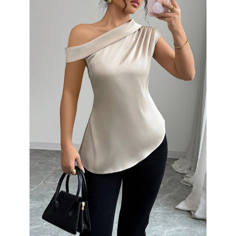 Damen charmantes asymmetrisches Oberteil mit Rüschendetails und einer Schulter R&B