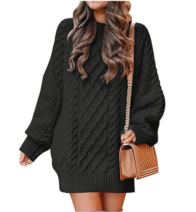 Damen Grobstrick Pulloverkleid mit weitem Schnitt und strukturiertem Zopfmuster R&B