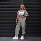 Damen nan kurzes Crop-Sweatshirt und lässige Jogginghose mit kontrastierenden Paspeln R&B