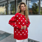 Damen Gemusterter Strickpullover mit Herzmotiv und lässigem Schnitt R&B