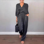 Damen Elegantes Wickeloberteil mit weitem Schnitt und passenden Palazzo-Hosen