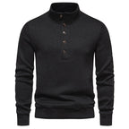 Herren bequemer Stehkragenpullover mit Knopfleiste und strukturiertem Design R&B