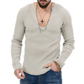 Herren lässiger Ripp-Pullover mit tiefem V-Ausschnitt und feiner Struktur R&B