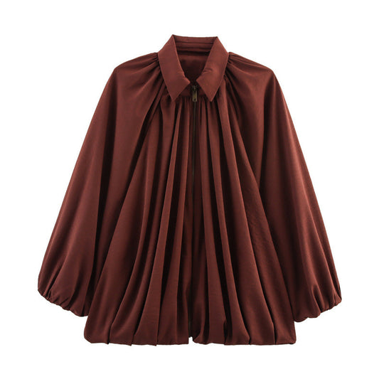 Damen Modische Bluse mit Volants und Reißverschluss R&B