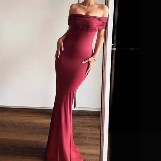 Damen Elegantes und figurbetontes Abendkleid mit schulterfreiem Design R&B