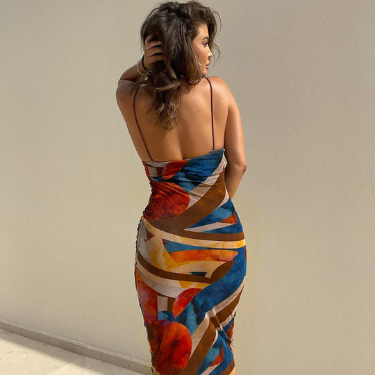 Damen Maxikleid mit hohem Schlitz und modernem Zebramuster R&B