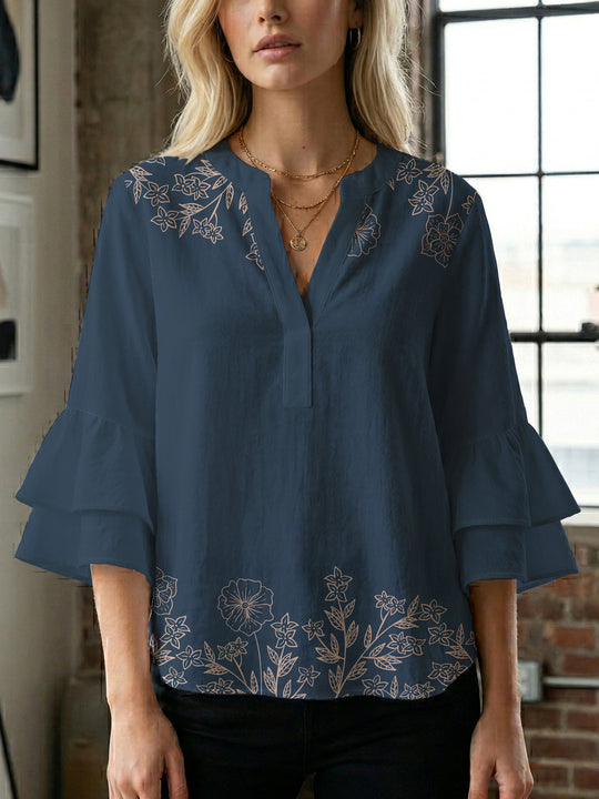 Damen Bluse mit voluminösen Rüschenärmeln und floralem Druck R&B