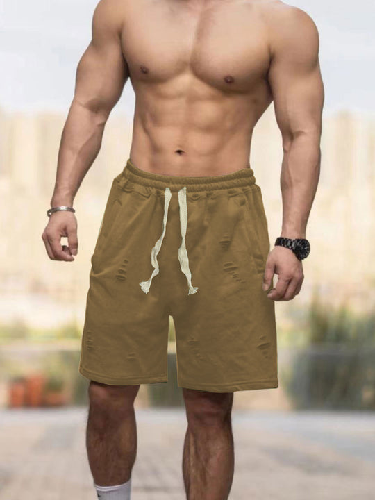 Herren nan lässige Sweatshorts mit elastischem Tunnelzugbund Eingrifftaschen und Used-Optik R&B