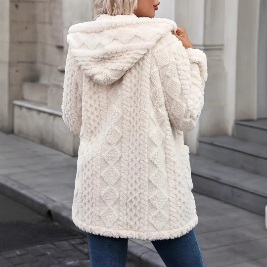Damen angenehme und weiche Plüschjacke mit Kapuze und Taschen R&B