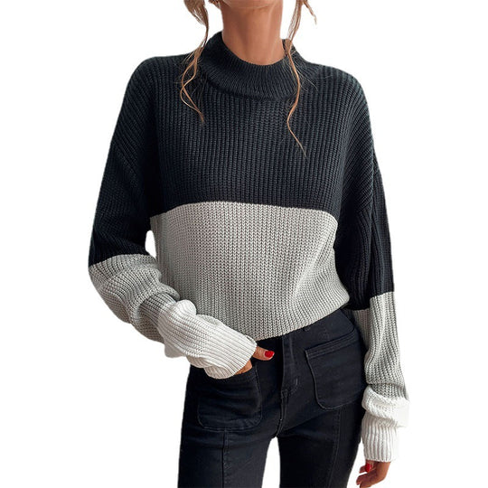Damen Grobstrick Pullover mit innovativem Farbblockdesign R&B