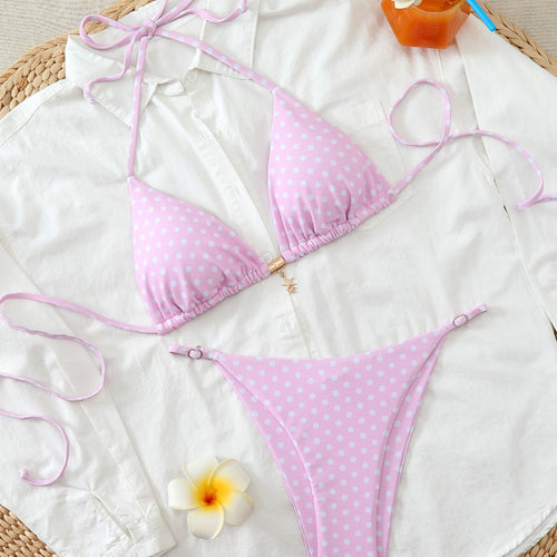 Damen Bunt gepunkteter Triangel-Bikini R&B