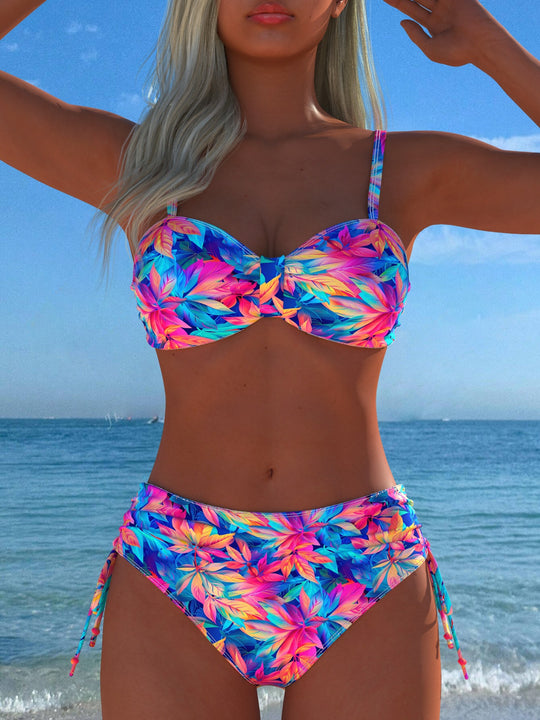 Damen Bikini-Set mit stilvollem Karomuster und goldfarbenen Akzenten R&B