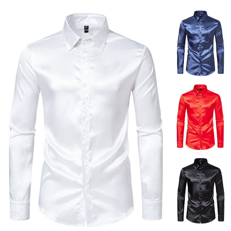 Herren Elegantes Satin-Hemd mit modernem Kragen und feiner Textur R&B