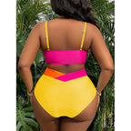 Damen Hochgeschnittener Bikini mit kreativem Farbblock-Design R&B