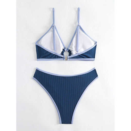 Damen Bikini-Set mit modischem Rippengemuster und verstellbaren Trägern R&B