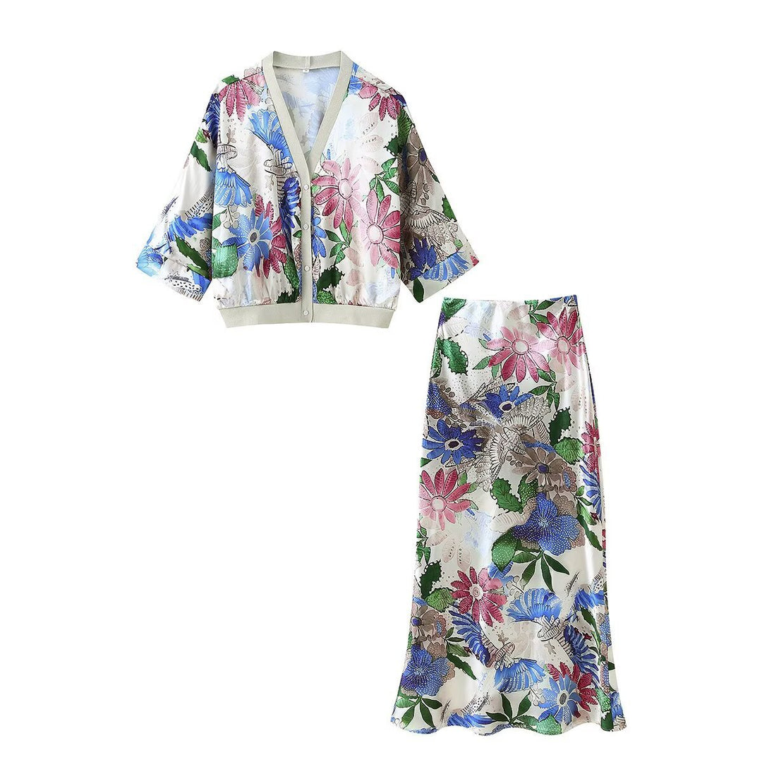 Damen Blütenmuster Set mit Kurzjacke und maxikleid R&B