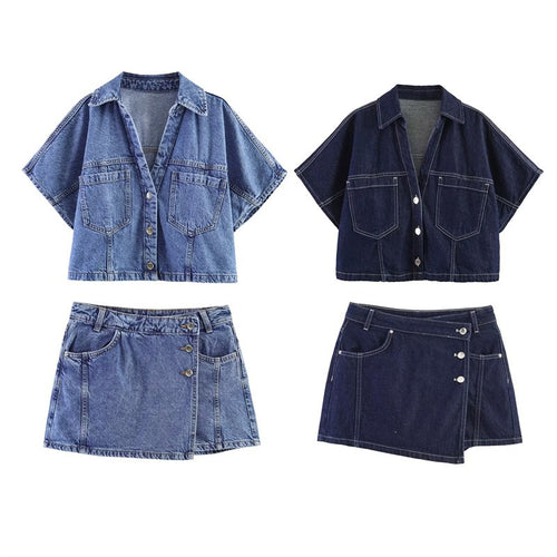 Damen Denim-Minirock im asymmetrischen Schnitt mit dekorativen Knöpfen R&B