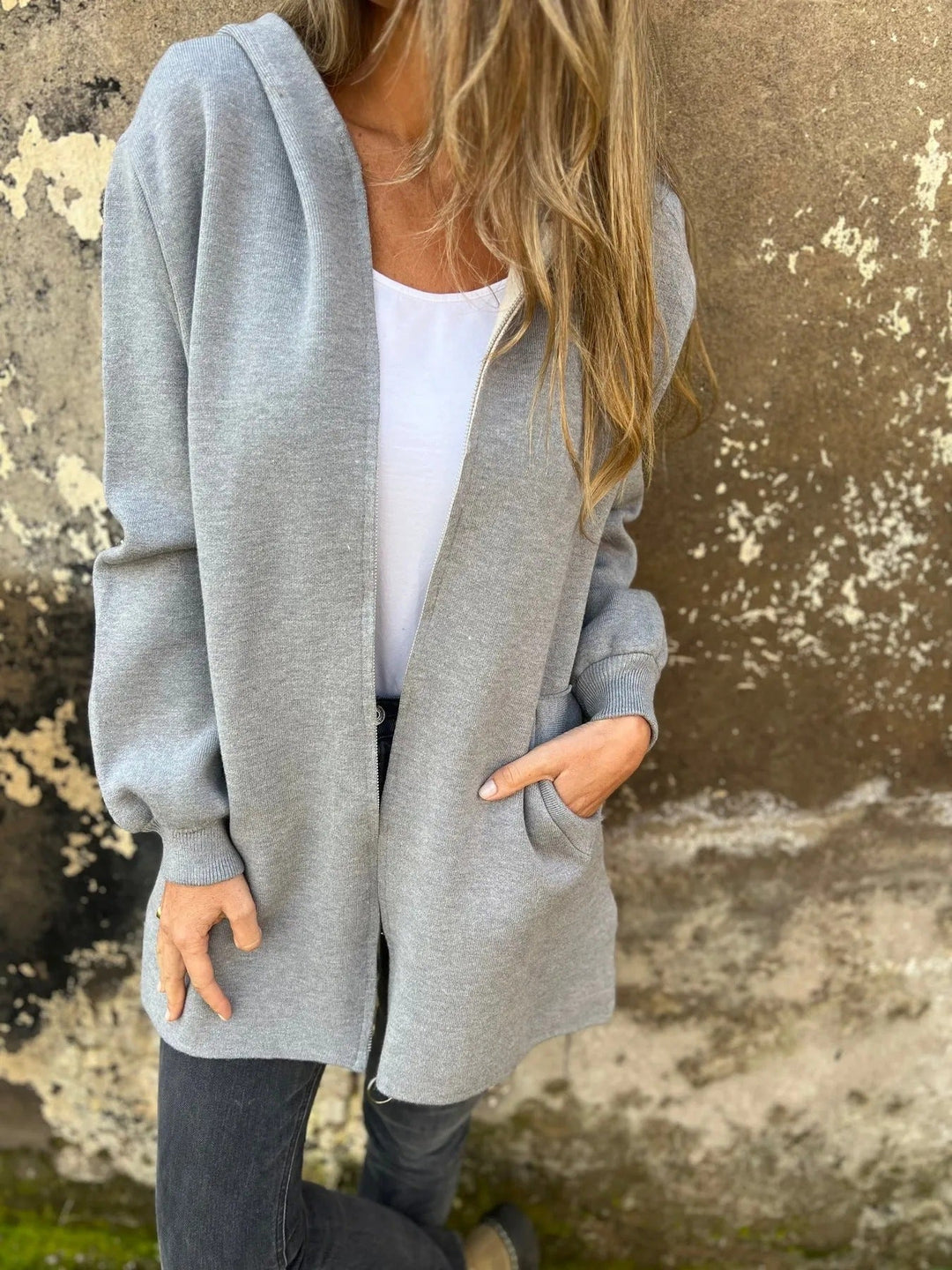 R&B | Hoodie Relaxed Fit Reißverschluss Mittellang mit Taschen
