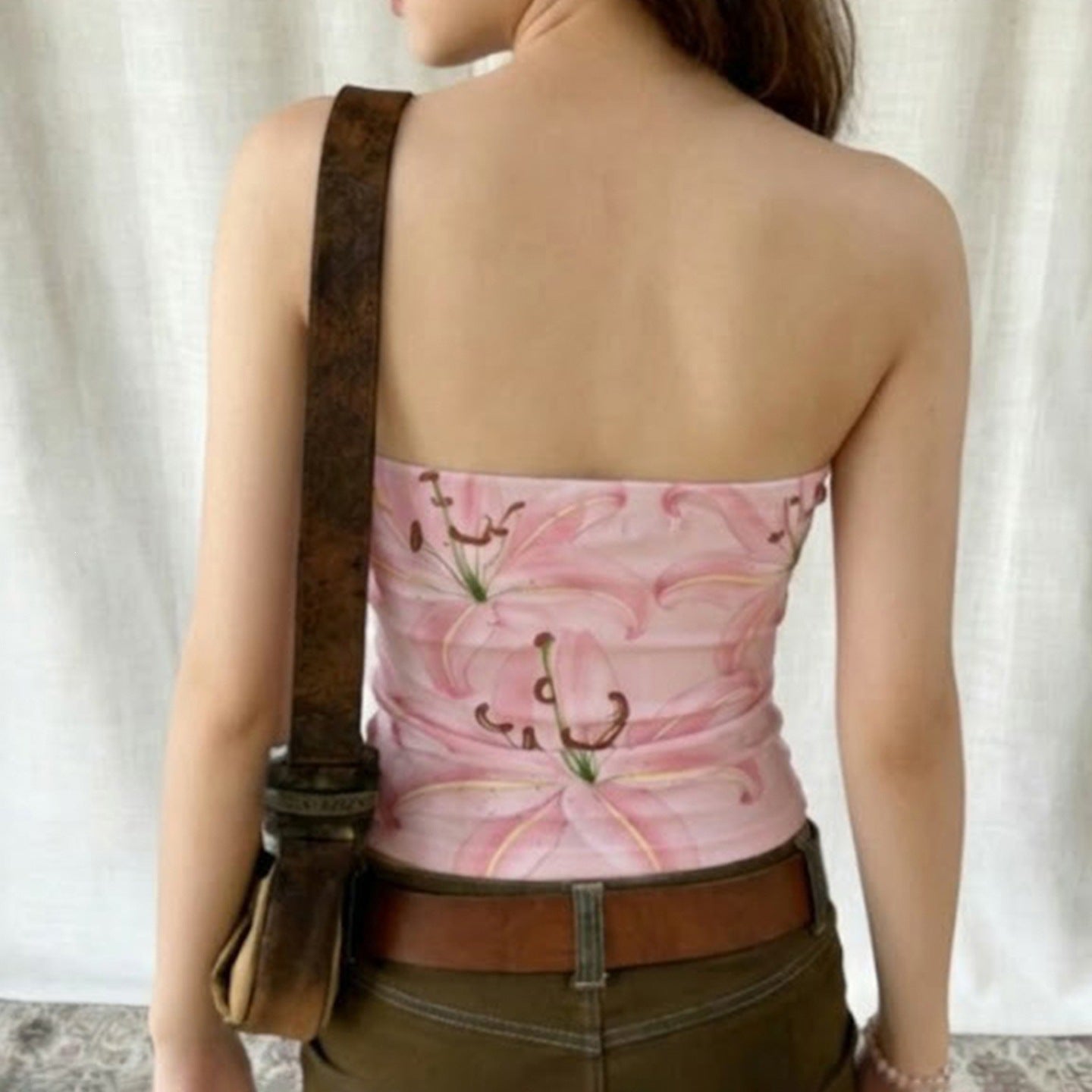Damen Bandeau-Top mit floralen Motiven und elastischem Saum R&B