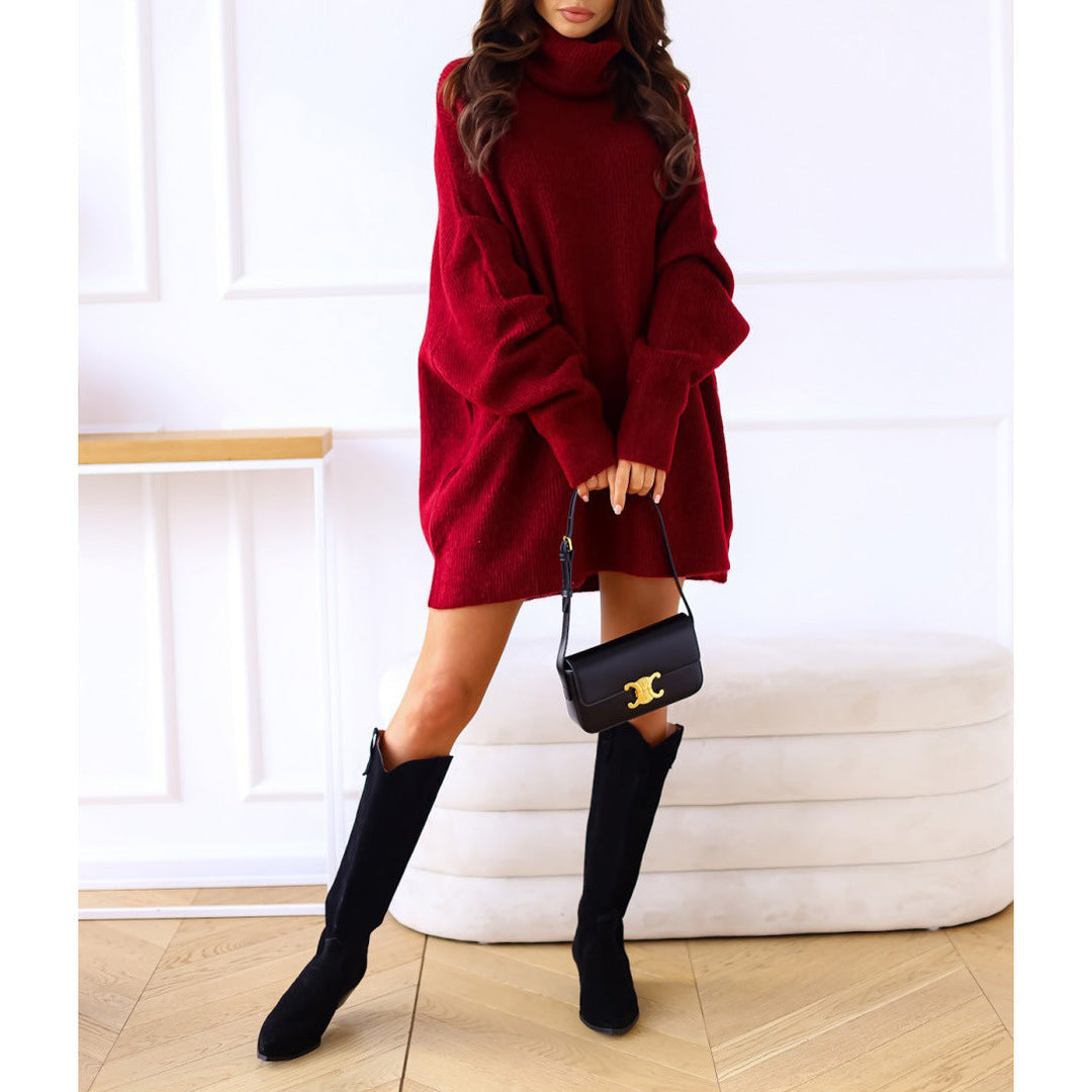 R&B | Damen Strickpullover mit Rollkragen lockerer Sitz, einfarbig