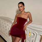 Damen verführerisches Bustier-Kleid mit asymmetrischem Rüschensaum R&B