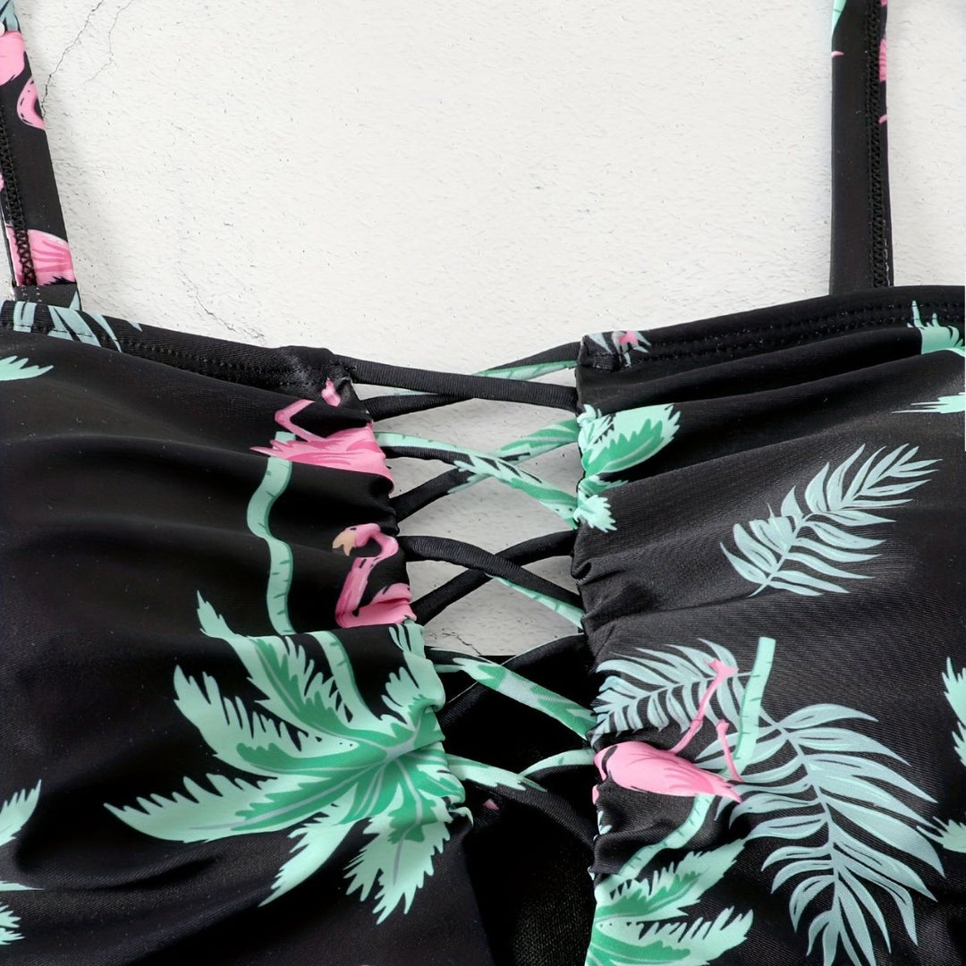 Damen Einteiler Badeanzug mit raffinierten Rüschendetails und floralem Oberteil R&B