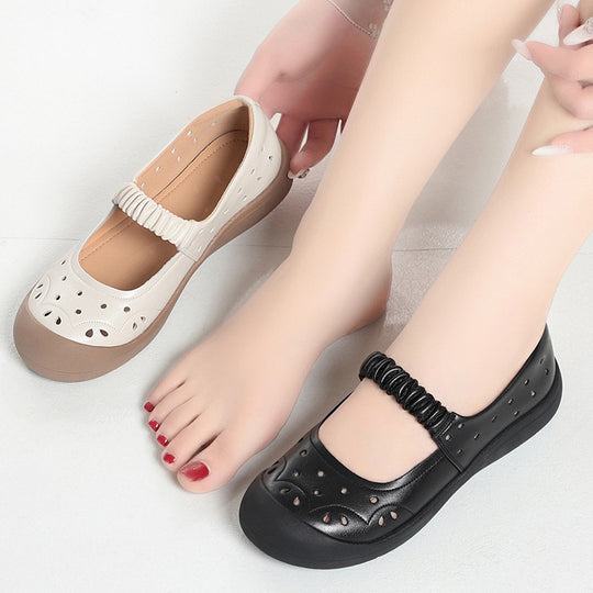 Damen Komfortable Ballerinas mit perforierter Oberfläche und elastischem Riemen R&B