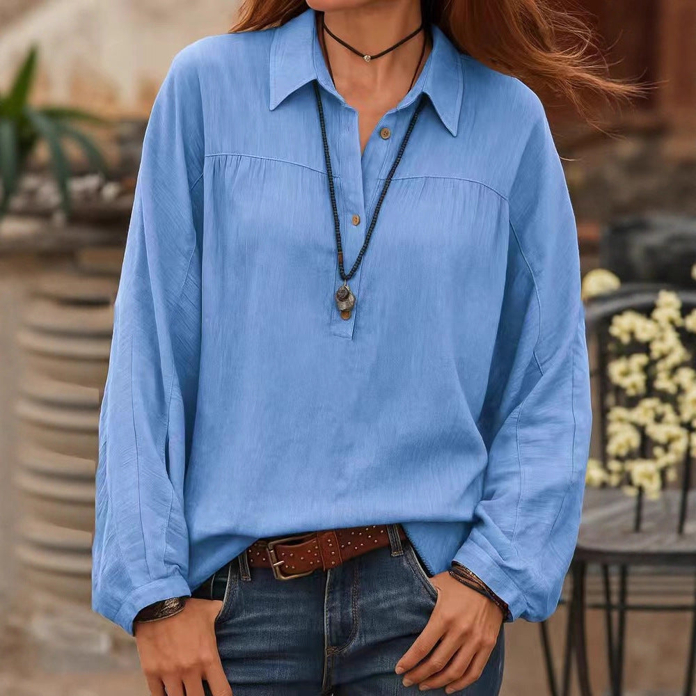 Damen Bluse mit lässigem V-Ausschnitt und elastischen Ärmeln R&B