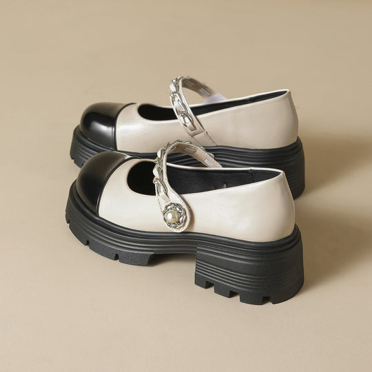 Damen elegante Mary-Jane Schuhe mit modischer Kettenverzierung R&B