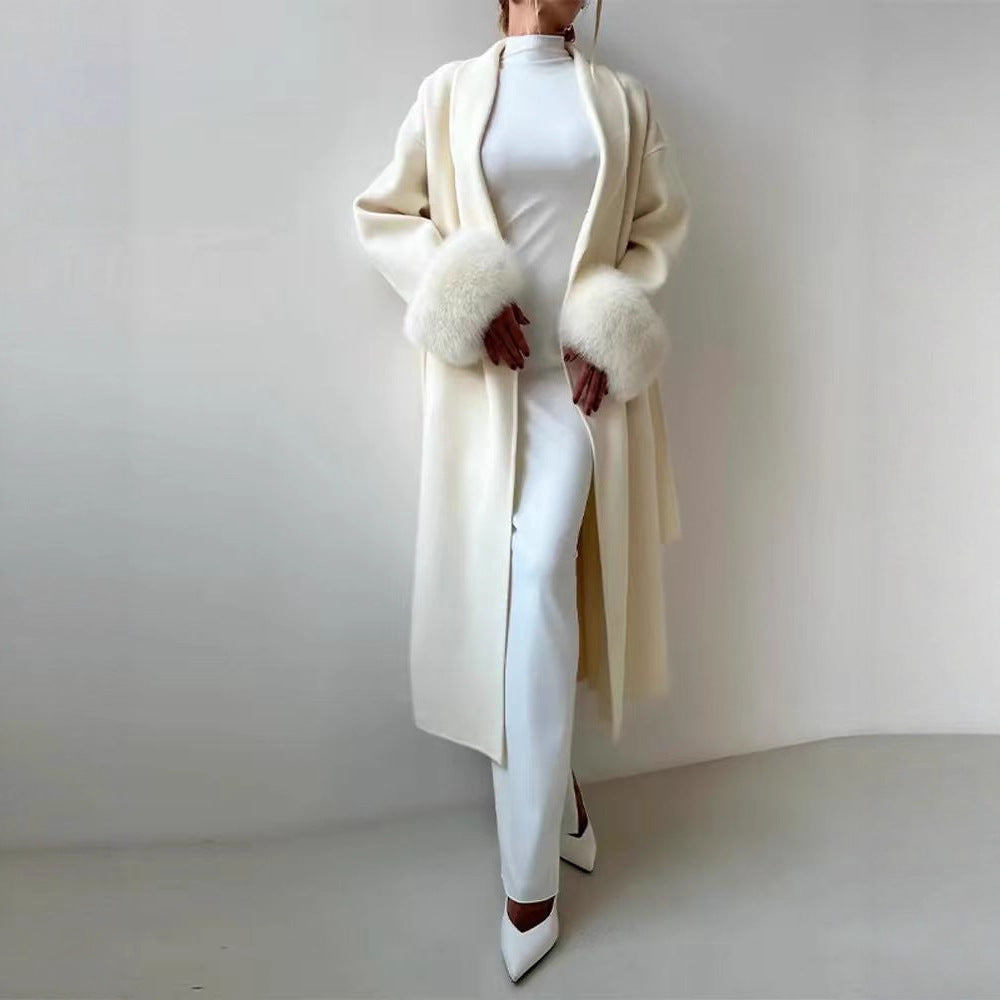 Damen eleganter, warmer Mantel mit luxuriösen Fellsärgen R&B