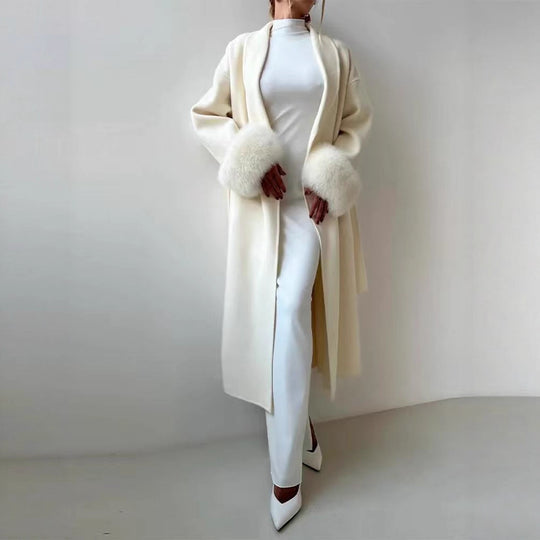 Damen eleganter, warmer Mantel mit luxuriösen Fellsärgen R&B