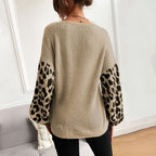 Damen casual Pullover mit modischem Leopardenmuster und lockerer Passform R&B