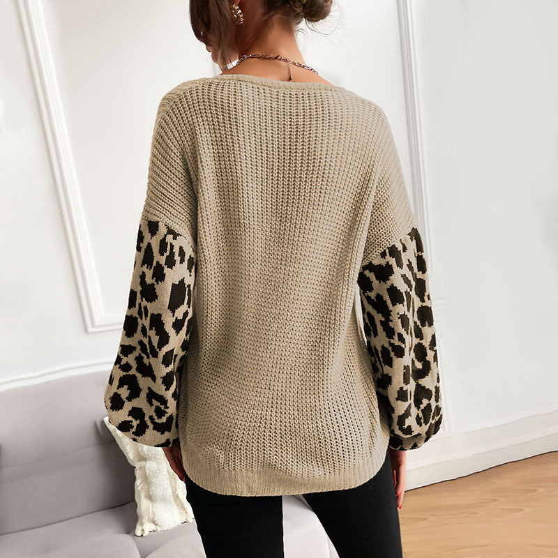 Damen casual Pullover mit modischem Leopardenmuster und lockerer Passform R&B