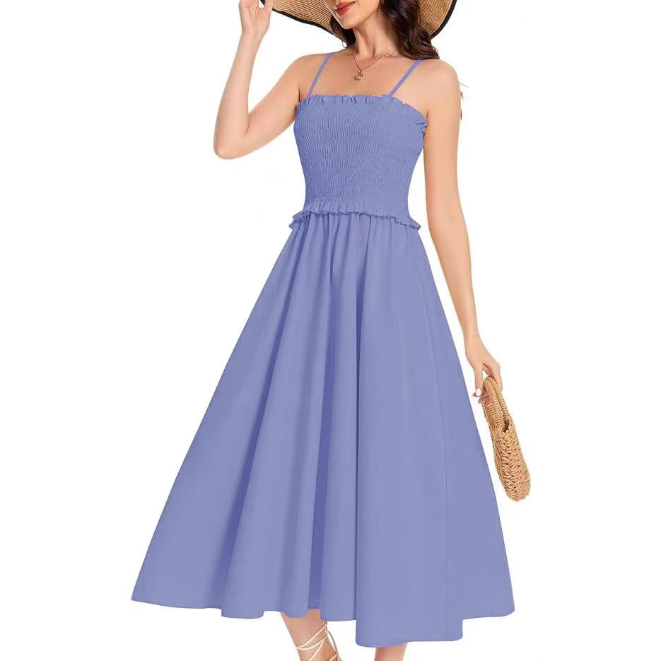 Damen Maxikleid mit elastischem Oberteil und fließendem Rock R&B