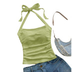 Damen Trägershirt mit dekorativem Knoten und wellenförmigem Design R&B