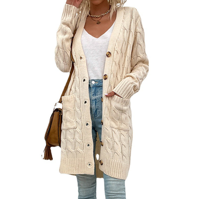 Damen Strickjacke mit tiefem V-Ausschnitt und elegantem Zopfmuster