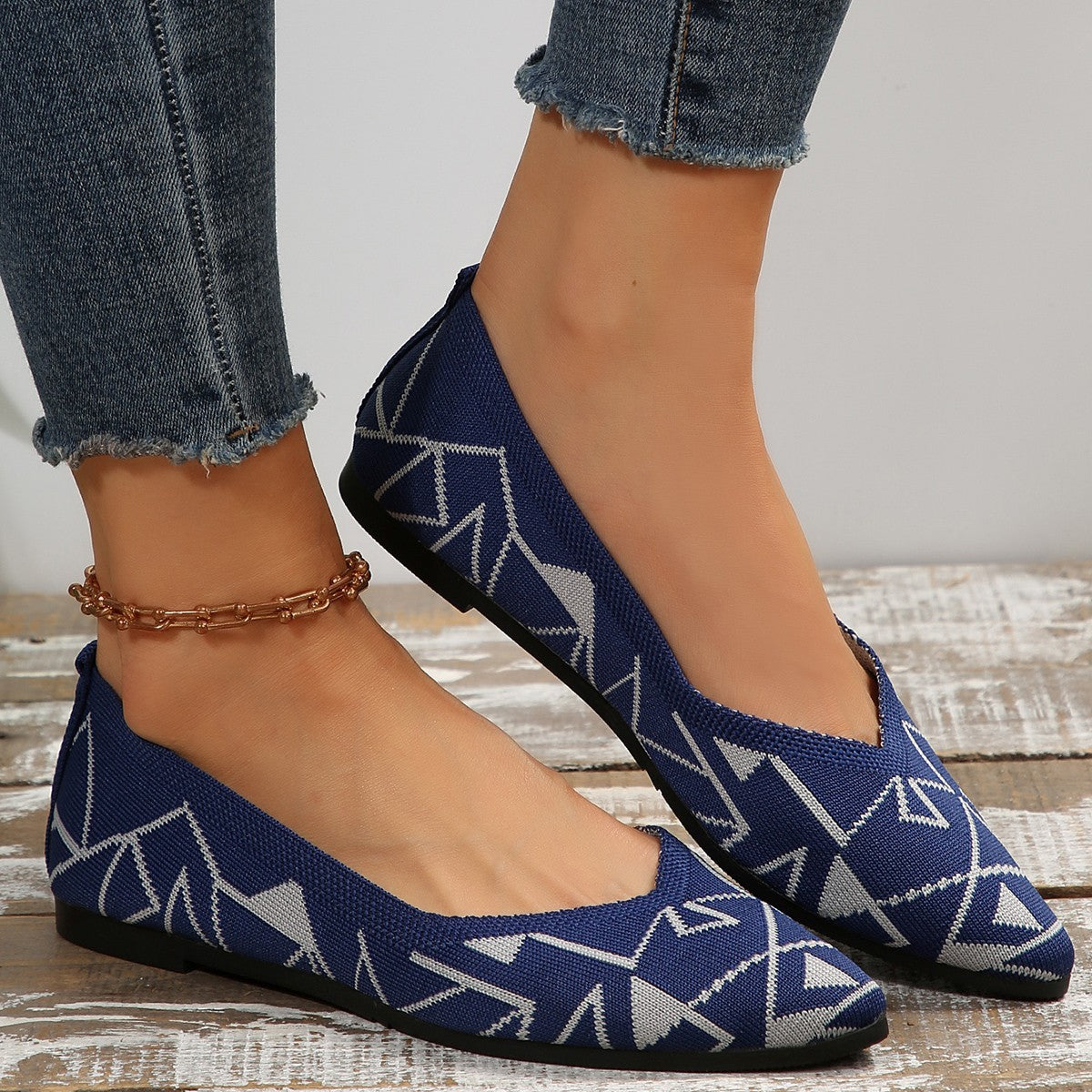 Damen modische spitze Ballerinas mit elastischem Strickdesign R&B
