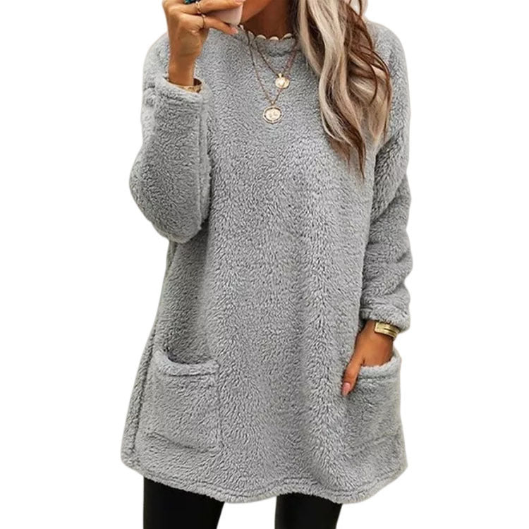 Damen kuscheliger Oversized-Pullover mit Taschen R&B