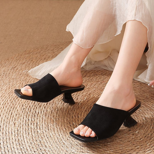 Damen elegante Mules mit strukturiertem Obermaterial und modischem Blockabsatz R&B