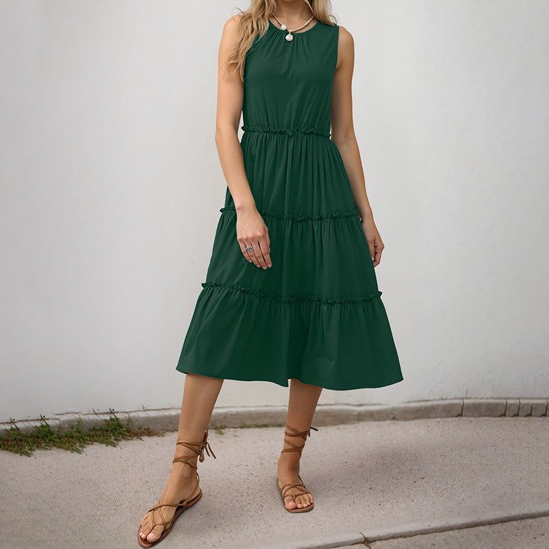 Damen Midikleid mit voluminösen Rüschendetails und Elastikbund