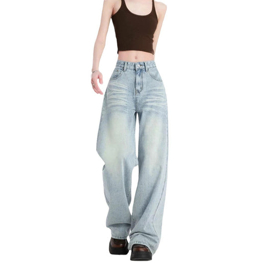 Damen Weite High-Waist Jeans mit lässigem Schnitt und modischem Vintage-Finish R&B