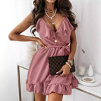 Damen Wickelkleid mit Rüschendetails und tiefem V-Ausschnitt R&B